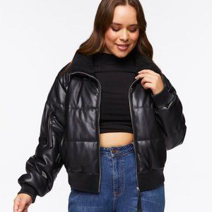 Quilted Leather Puffy Bomber Jacket with Shearling Lining - NWOT